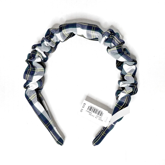 J. Crew Scrunchie Headband Plaid Ivory Navy Green - Picture 4 of 9